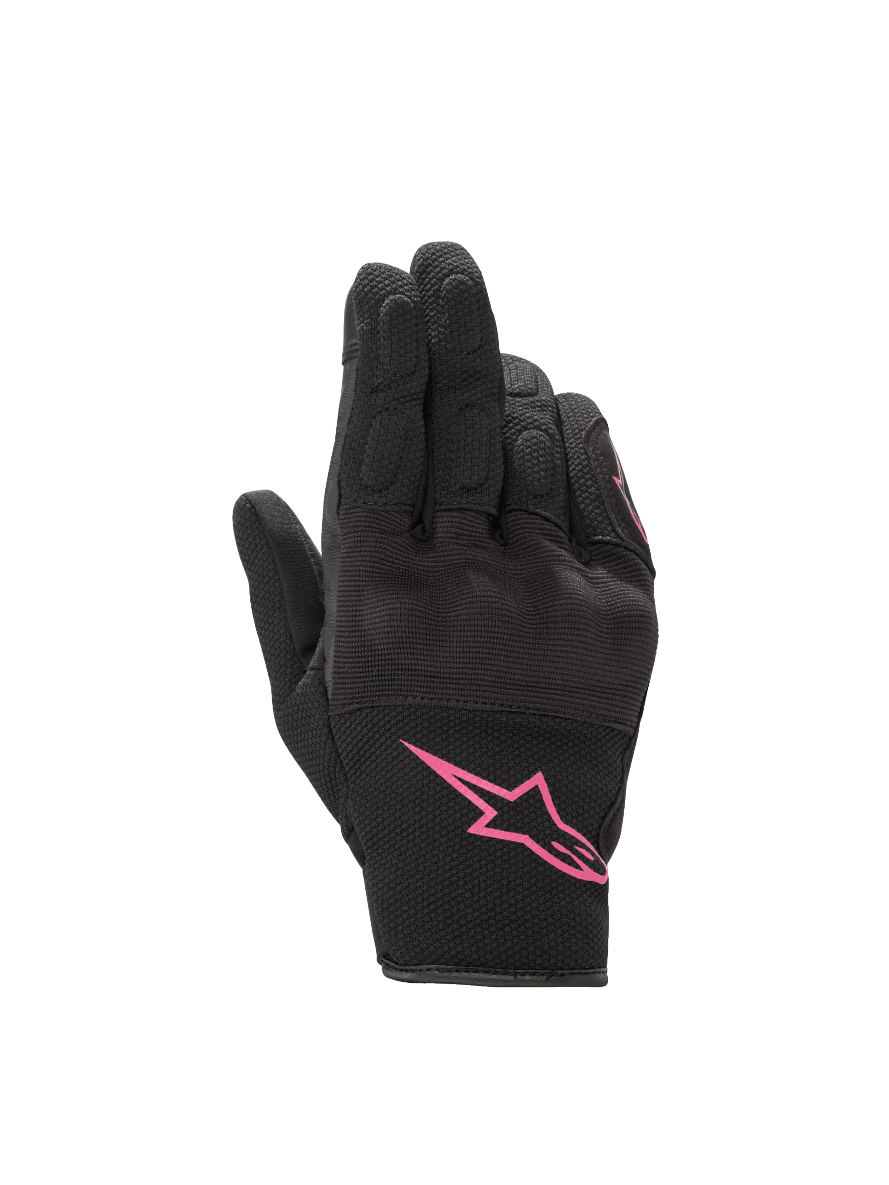Alpinestars Stella S-Max Drystar damhandskar, vattentäta motorcykelhandskar, svarta och fuchsia, med dolt hårt knogskydd och rosa Astars-logotyp på ovansidan