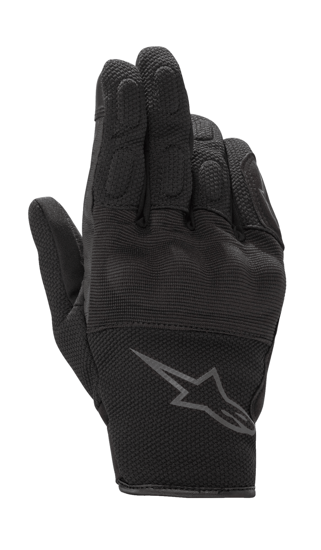 Alpinestars S-Max damhandskar, motorcykelhandskar, svart antracit, design med kort manschett i läder och stretchmesh, med hårt knogskydd och grå Alpinestars-logotyp på handleden, vattentät skyddsutrustning för vägkörning