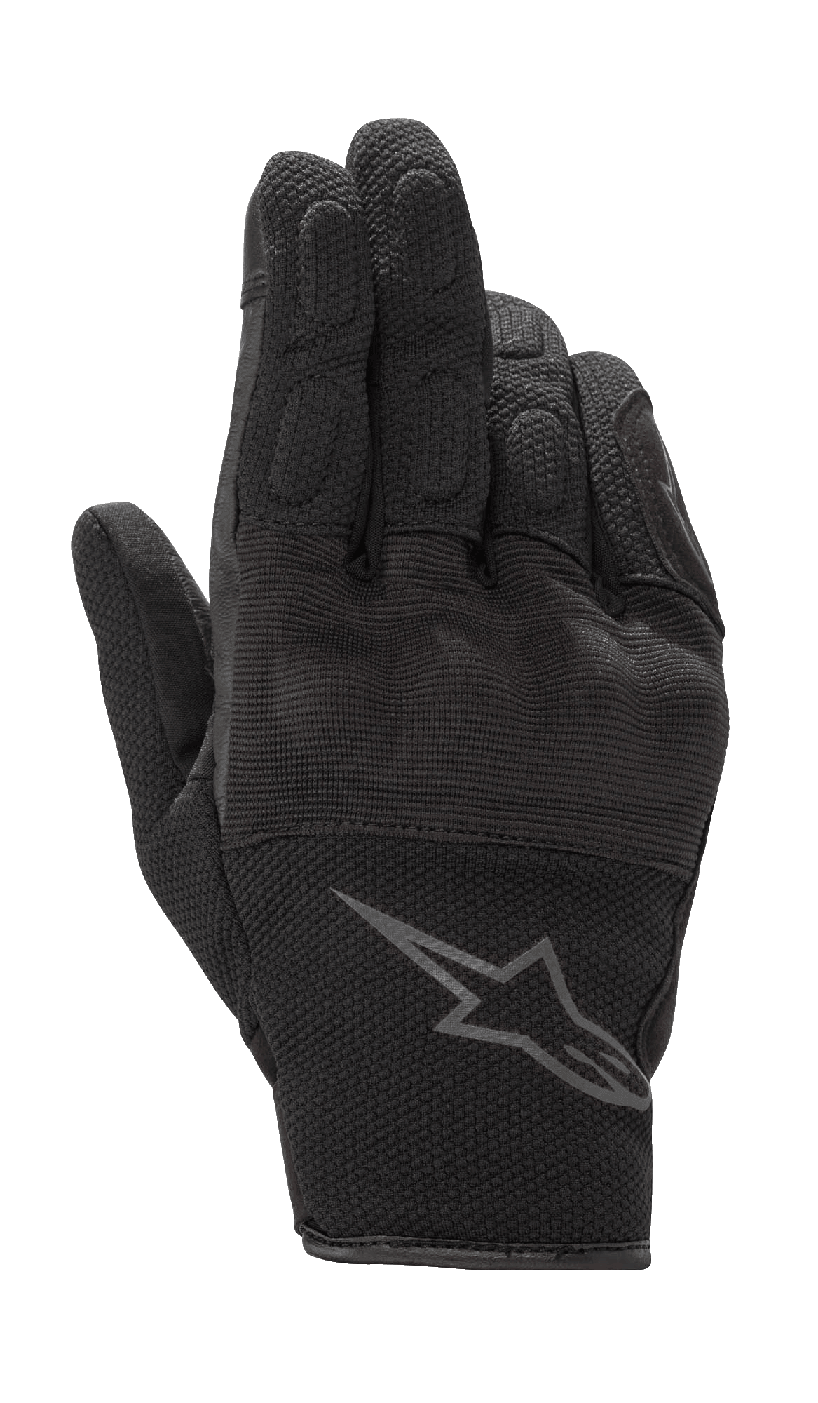 Alpinestars S-Max damhandskar, motorcykelhandskar, svart antracit, design med kort manschett i läder och stretchmesh, med hårt knogskydd och grå Alpinestars-logotyp på handleden, vattentät skyddsutrustning för vägkörning