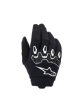 Alpinestars Youth & Kids Full Bore V2 handskar, motocrosshandskar, svarta och vita, med ergonomiskt TPR-knogskydd med vita konturer, stor vit Alpinestars-logotyp, andningsbar textilkonstruktion för terrängkörning