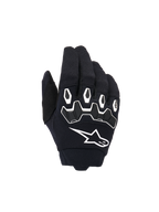 Alpinestars Youth & Kids Full Bore V2 handskar, motocrosshandskar, svarta och vita, med ergonomiskt TPR-knogskydd med vita konturer, stor vit Alpinestars-logotyp, andningsbar textilkonstruktion för terrängkörning