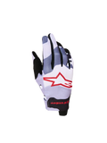 Alpinestars Radar 2027 ungdomshandskar, grå och röda kamouflagemönstrade motocrosshandskar med stretchovansida och stjärnlogotyp.