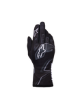 Alpinestars Youth Tech-1 K Race S V2 Graphic 1-handskar, kartinghandskar för ungdomar, svart, mörkgrå och vit, med tydliga vita Astar-logotyper och grå flaminspirerad grafik, lätt textilkonstruktion med säker elastisk mudd