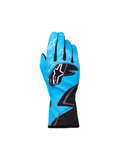 Alpinestars Youth Tech-1 K Race S V2 Graphic 1 Gloves, Karting Racing Gloves, Cyan blue with black and white accents, Alpinestars star logos on knuckles and index finger, zigzag graphic pattern, lightweight sporty protection for youth racers