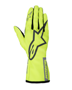 Alpinestars Youth Tech-1 K Race S V2 Pure-handskar, kartinghandskar för ungdom, fluoriserande gul och grå, med en stor A-star-logotyp på handryggen, ASTARS-märkning på manschetten och fingerkilar i mesh.