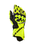 Alpinestars GP Plus R V3 läderhandskar, motorcykelracinghandskar, gul fluo och svart, med hårda knogskydd, perforerade ventilationszoner och säker manschettstängning med framträdande logotyp.