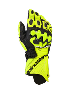 Alpinestars GP Plus R V3 läderhandskar, motorcykelracinghandskar, gul fluo och svart, med hårda knogskydd, perforerade ventilationszoner och säker manschettstängning med framträdande logotyp.