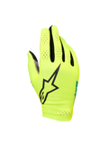 Alpinestars Sim Gloves Graphic 1, simracinghandskar, Safety Yellow och svarta med turkosa accenter, stor svart stjärnlogotyp, perforerat lättviktsmaterial med stretch för ventilation, kort manschett för gamingprecision