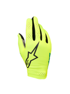 Alpinestars Sim Gloves Graphic 1, simracinghandskar, Safety Yellow och svarta med turkosa accenter, stor svart stjärnlogotyp, perforerat lättviktsmaterial med stretch för ventilation, kort manschett för gamingprecision