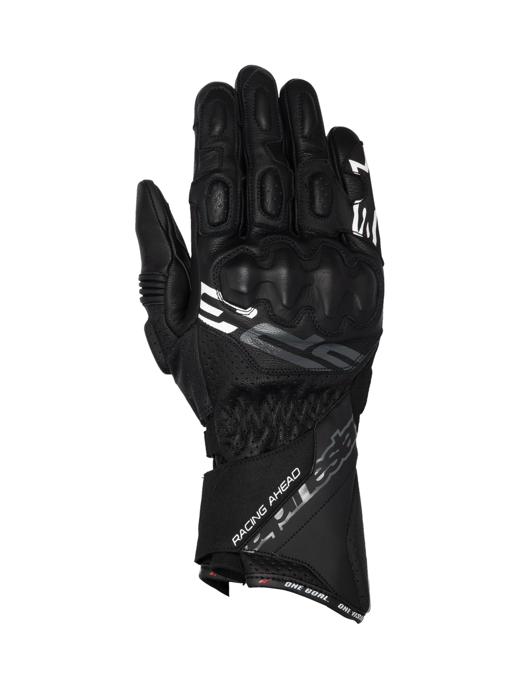 Alpinestars SP-3 handskar, motorcykelracinghandskar för herr, svarta, getläder med lång manschett, integrerat knogskydd och Racing Ahead-grafik