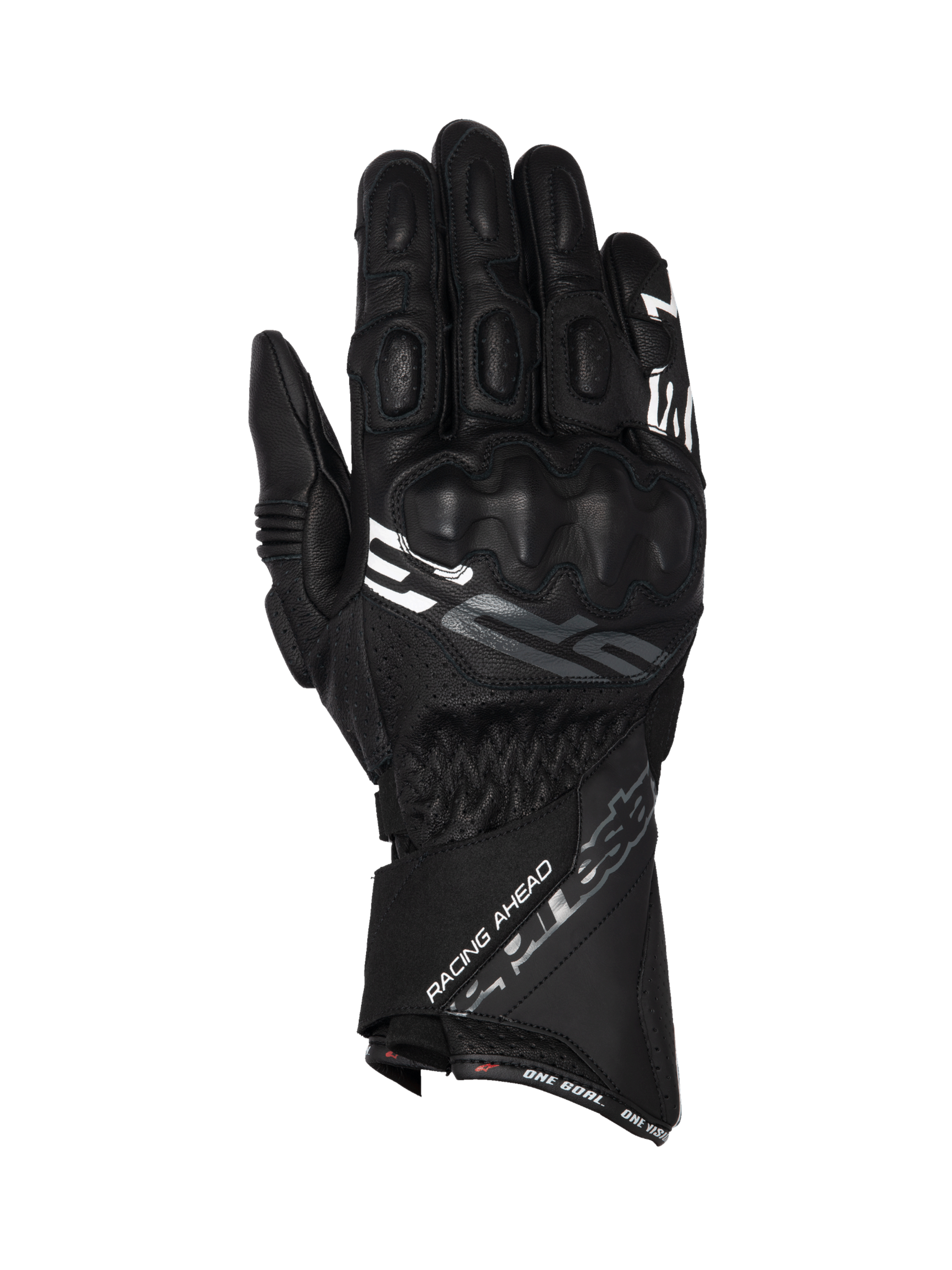 Alpinestars SP-3 handskar, motorcykelracinghandskar för herr, svarta, getläder med lång manschett, integrerat knogskydd och Racing Ahead-grafik