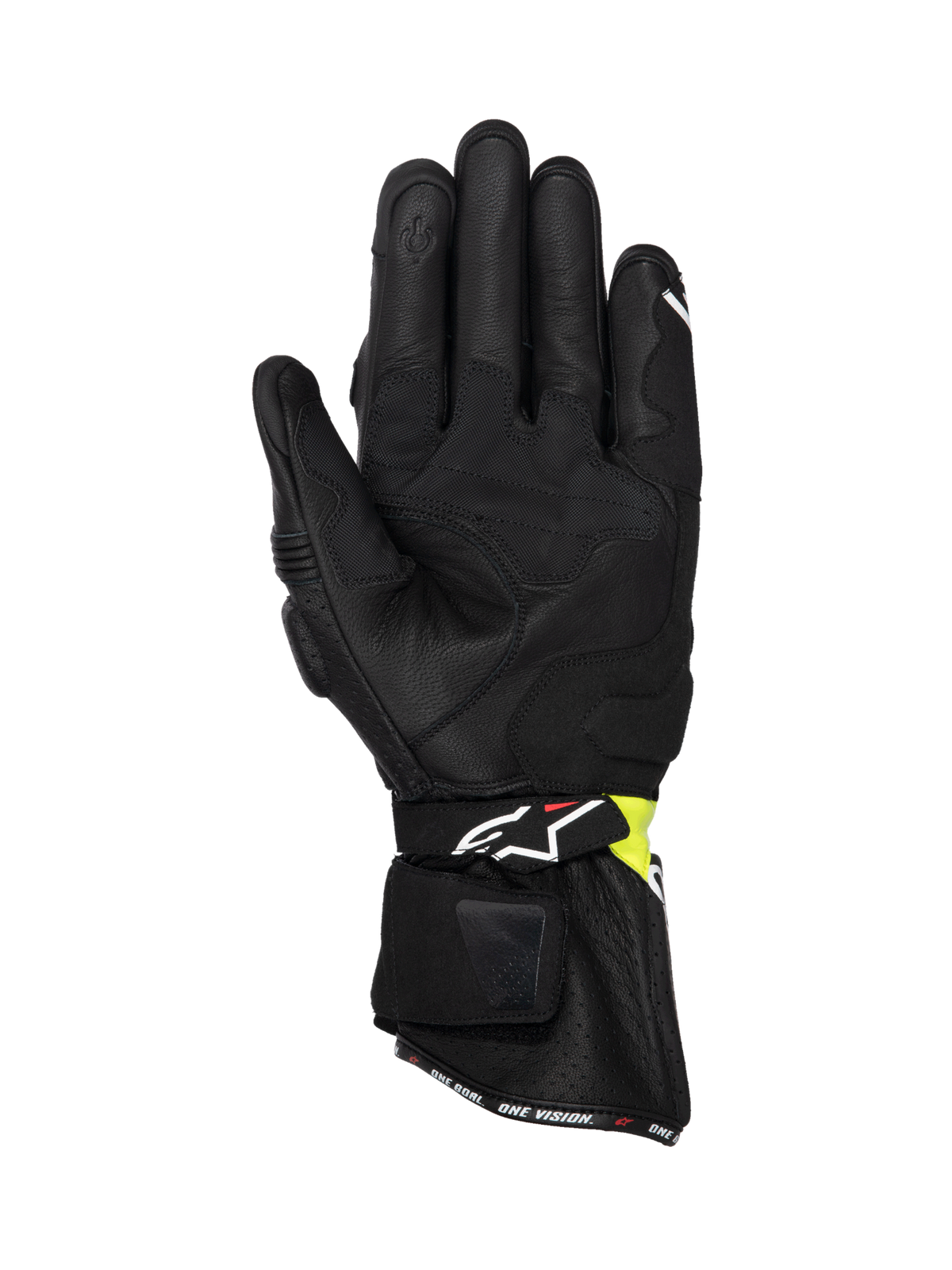 Alpinestars SP-3 handskar, MC-handskar i svart läder med gul fluo, pekskärmskompatibla, CE-certifierade för racing.