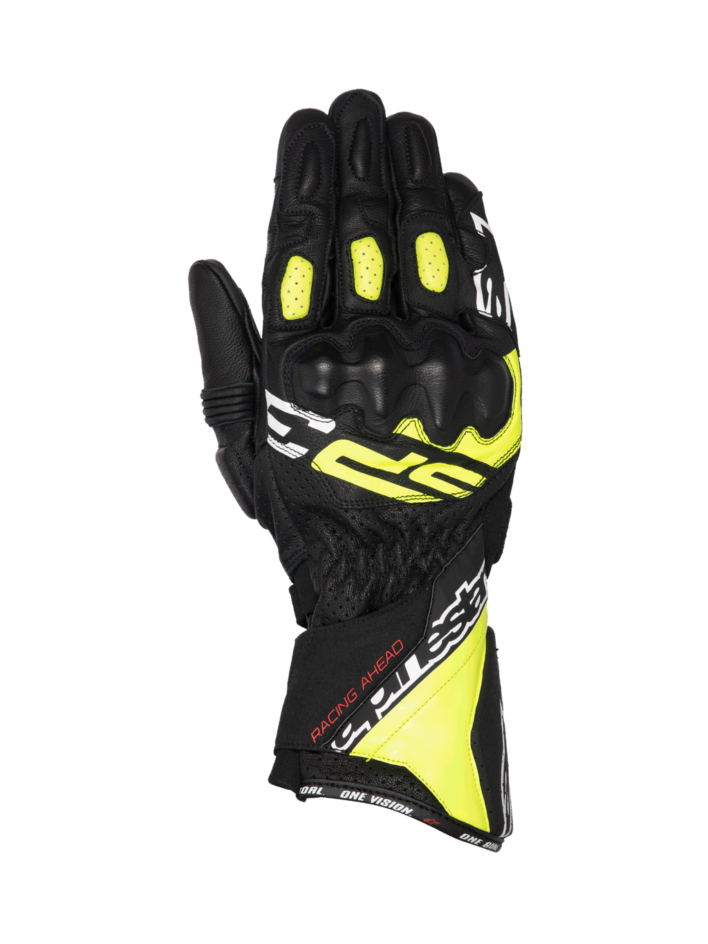 Alpinestars SP-3 handskar, motorcykelracinghandskar för herr, svarta och gul fluo, läder med CE-certifierat knogskydd.
