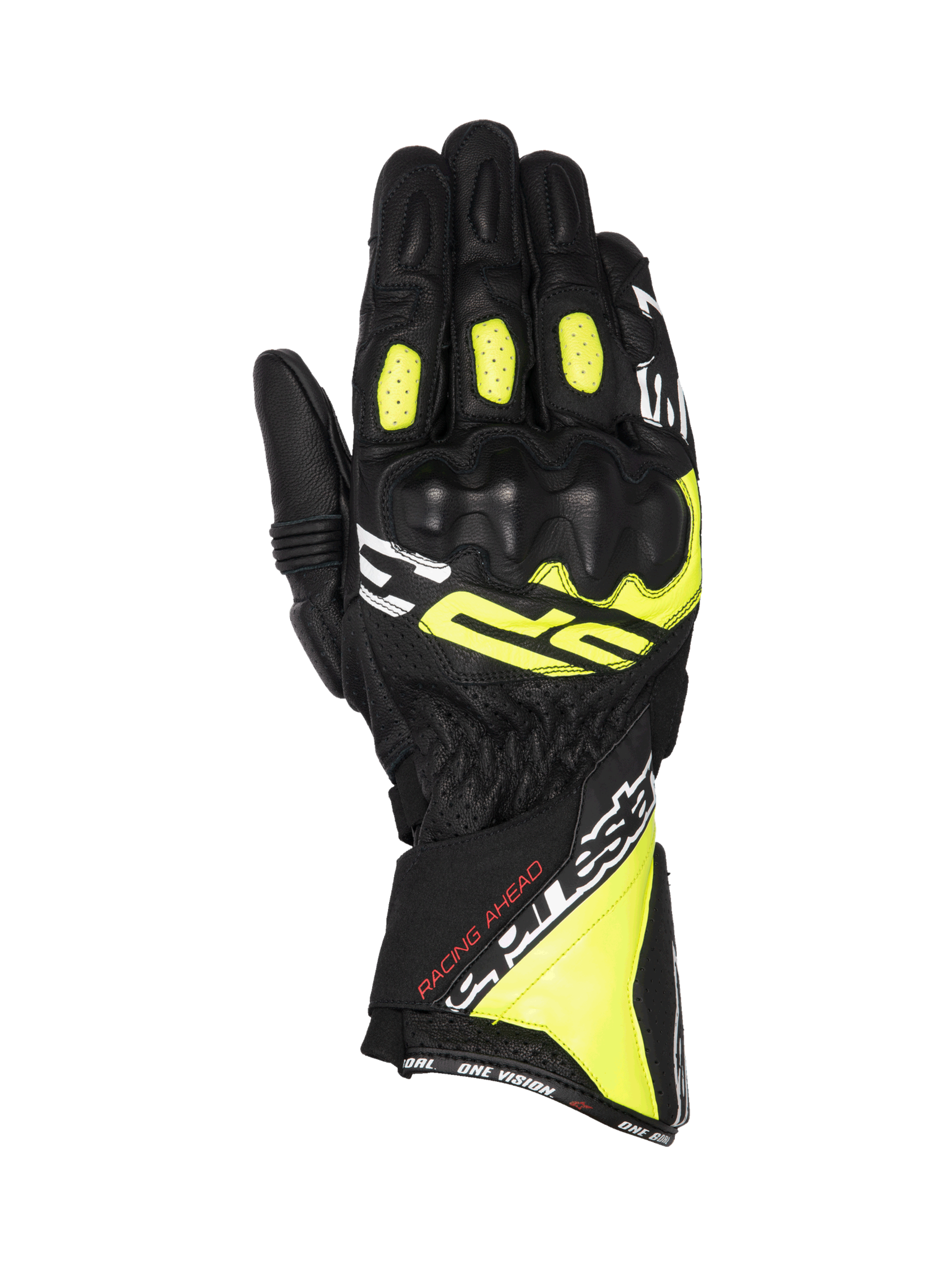 Alpinestars SP-3 handskar, motorcykelracinghandskar för herr, svarta och gul fluo, läder med CE-certifierat knogskydd.