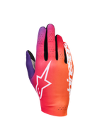Alpinestars Sim Gloves Graphic 2, sim-racinghandskar, gradient i neonorange, lila och vitt, vit stjärnlogotyp, perforerade ventilationsdetaljer och lättviktigt stretchmaterial med svarta mesh-detaljer