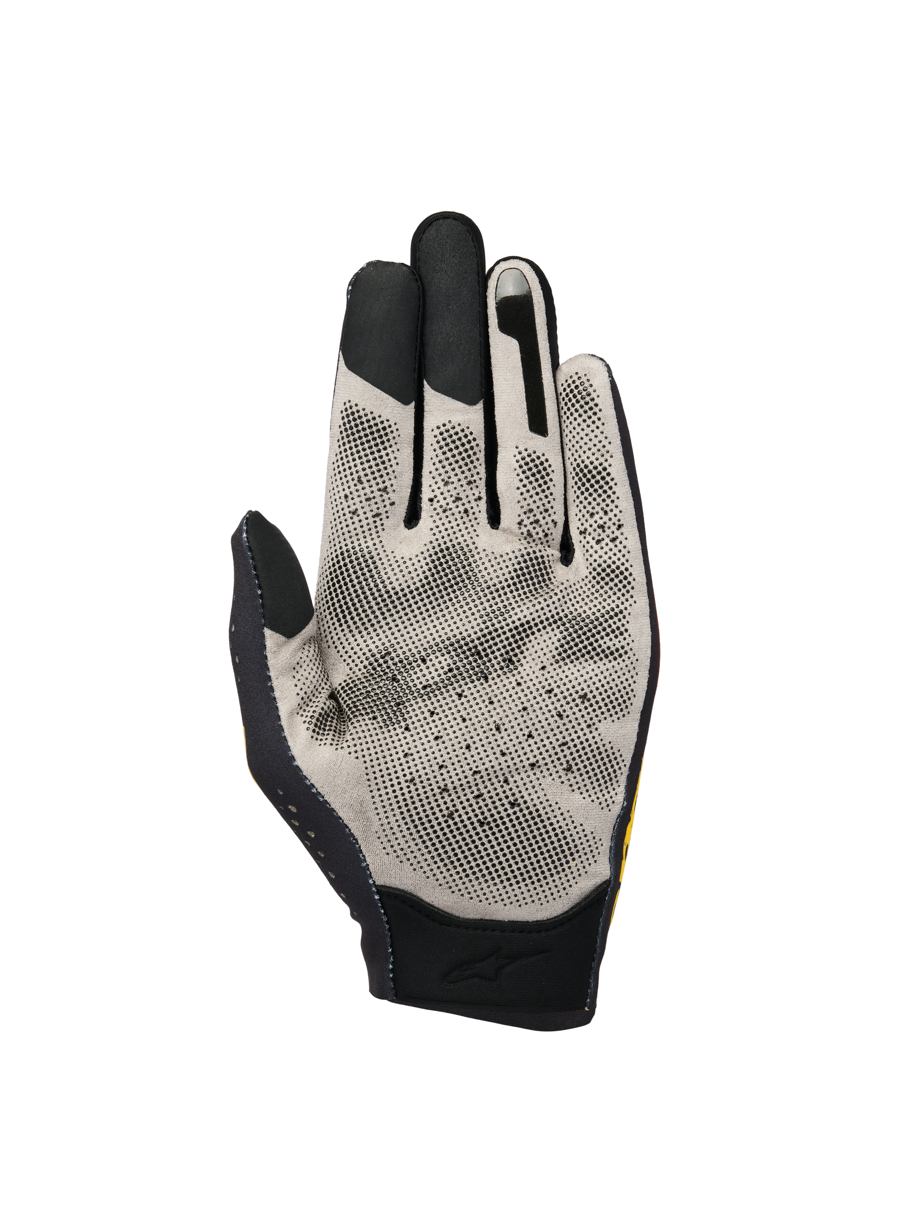 Alpinestars Sim Gloves Graphic 3, SIM-racinghandskar, handflata i ljusgrått Nanofront®-tyg med svart 3D-prickat greppmönster, pekskärmskompatibla fingertoppar och andningsbar perforerad konstruktion för virtuell racing.
