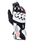 Alpinestars GP Pro R4 handskar, motorcykelracinghandskar med lång manschett, svarta, vita och röda, vita DFS-knogskydd, premium läderkonstruktion och högpresterande racingdesign