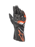 Alpinestars SP-8 V3 läderhandskar, motorcykelracinghandskar, svarta och röd fluo, knogskydd med dubbel densitet