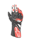 Alpinestars SP-8 V3 handskar, motorcykelracinghandskar för herr, svarta, vita och ljusröda, i läder med knogskydd med dubbel densitet och perforerade paneler.