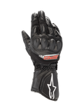Alpinestars SP-8 V3 Air Gloves, Motorcycle Racing Gloves, Black, dual-density knuckle protection, perforated leather and mesh.