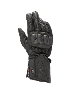 Alpinestars SP-8 HDry® handskar, svarta vattentäta motorcykelracinghandskar i läder för herrar, med dubbeldensitets knogskydd och laminerat HDry-membran.