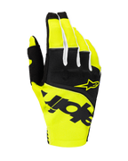 Alpinestars 2025 Techstar Gloves, Motocross Racing Gloves, Black and Yellow Fluo, featuring yellow star logo and bold black branding, textile construction with micro ripstop for off-road performance