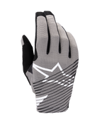 Alpinestars 2025 Radar Pro-handskar, motocrosshandskar, grå och svarta, vy över handryggen med ventilerande 4-vägs stretchmesh, vit stjärnlogotyp med svarta diagonala ränder, designade för prestanda och luftflöde