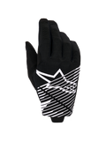 Alpinestars 2026 Radar Pro handskar, motocrosshandskar, svarta och vita, med en vit stjärnlogotyp och diagonal linjegrafik på handryggen, andningsbart meshmaterial med perforerade detaljer, prestandainriktad stil för terrängkörning