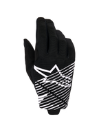 Alpinestars 2026 Radar Pro handskar, motocrosshandskar, svarta och vita, med en vit stjärnlogotyp och diagonal linjegrafik på handryggen, andningsbart meshmaterial med perforerade detaljer, prestandainriktad stil för terrängkörning