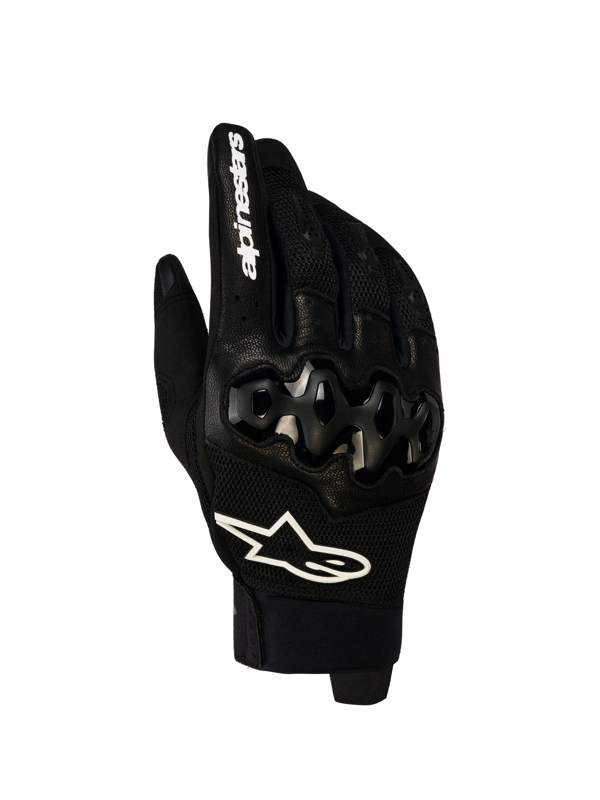 Alpinestars Megawatt V2 Air MC-handskar, svarta och vita motocrosshandskar med knogskydd i 3D-mesh, framifrån