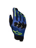 Alpinestars Megawatt V2 Air MC-handskar, enduro- och motocrosshandskar för herr, blå och svarta, framifrån med knogskydd och neongula detaljer
