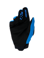 Alpinestars Full Bore V2-handskar, motocrosshandskar, Ucla Blue och svart, vy av handflatan med förstärkt syntetmocka, blå silikongreppsmönster på fingrarna, Alpinestars logotyp och hållbar neoprenmudd