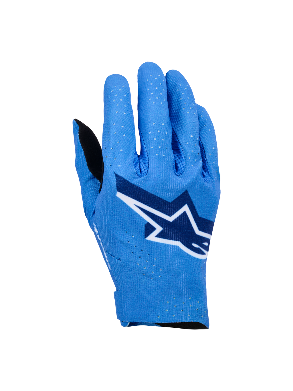 Alpinestars Supertech MX-handskar, motocross-handskar, Ucla Blue med mörkblå och vita accenter, stor stjärnlogotyp på handryggen, laserperforeringar för andningsförmåga, sömlös ergonomisk design för terrängkörning