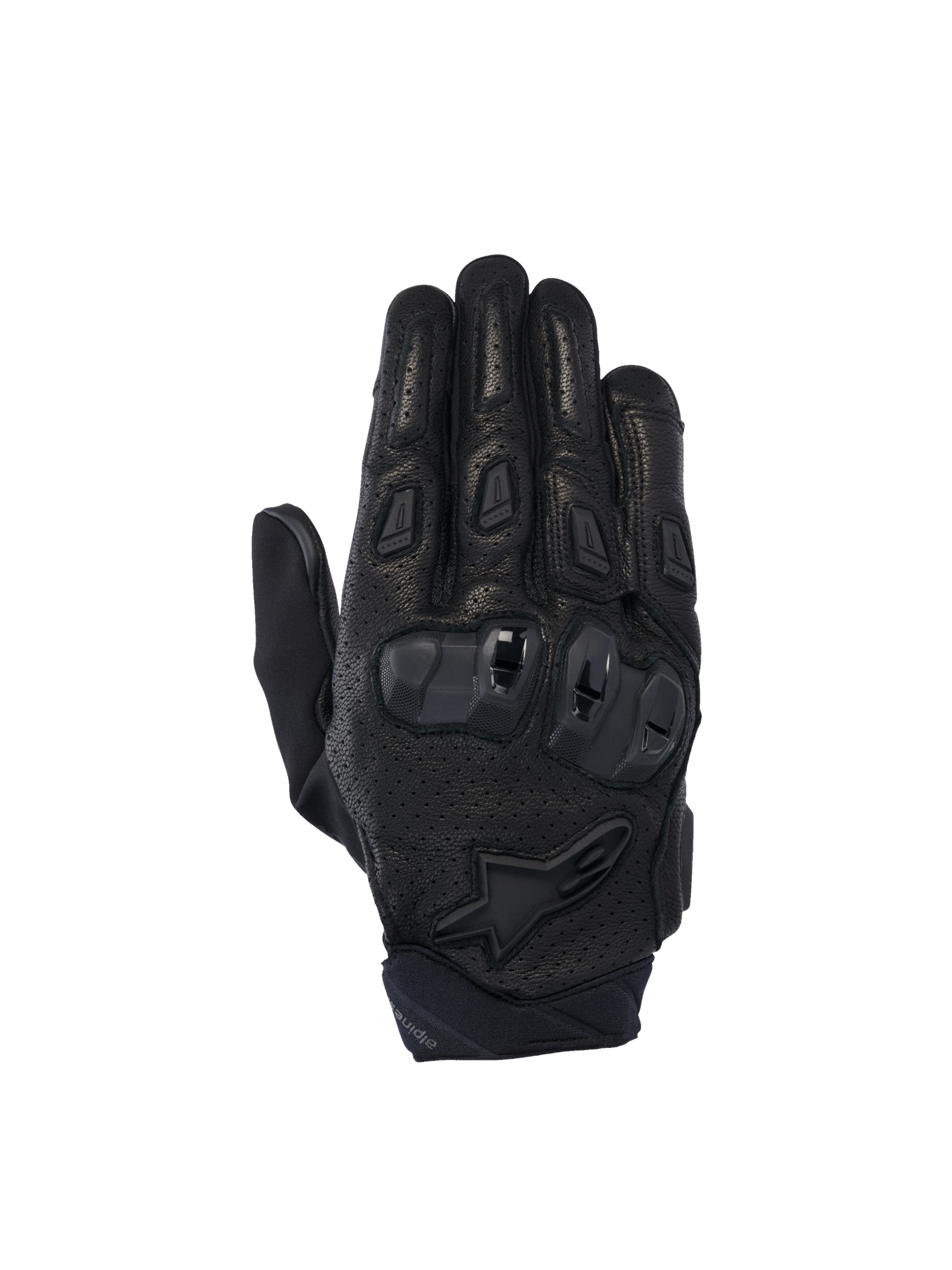 Alpinestars SP X 7 handskar, motorcykelhandskar för racing och sport, svarta, perforerat läder med TPU-knogskydd, CE-certifierade, ergonomisk design med fingerbrygga och stretchpaneler