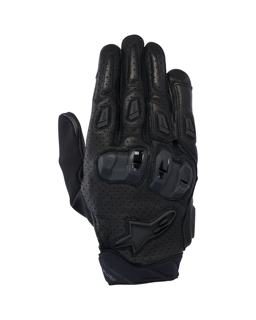 Alpinestars SP X 7 handskar, korta motorcykelhandskar för landsväg, svarta, med perforerat läder för luftflöde, TPU-knogskydd med dubbel densitet, Alpinestars stjärnlogotyp på handleden och ergonomiska fingersliders
