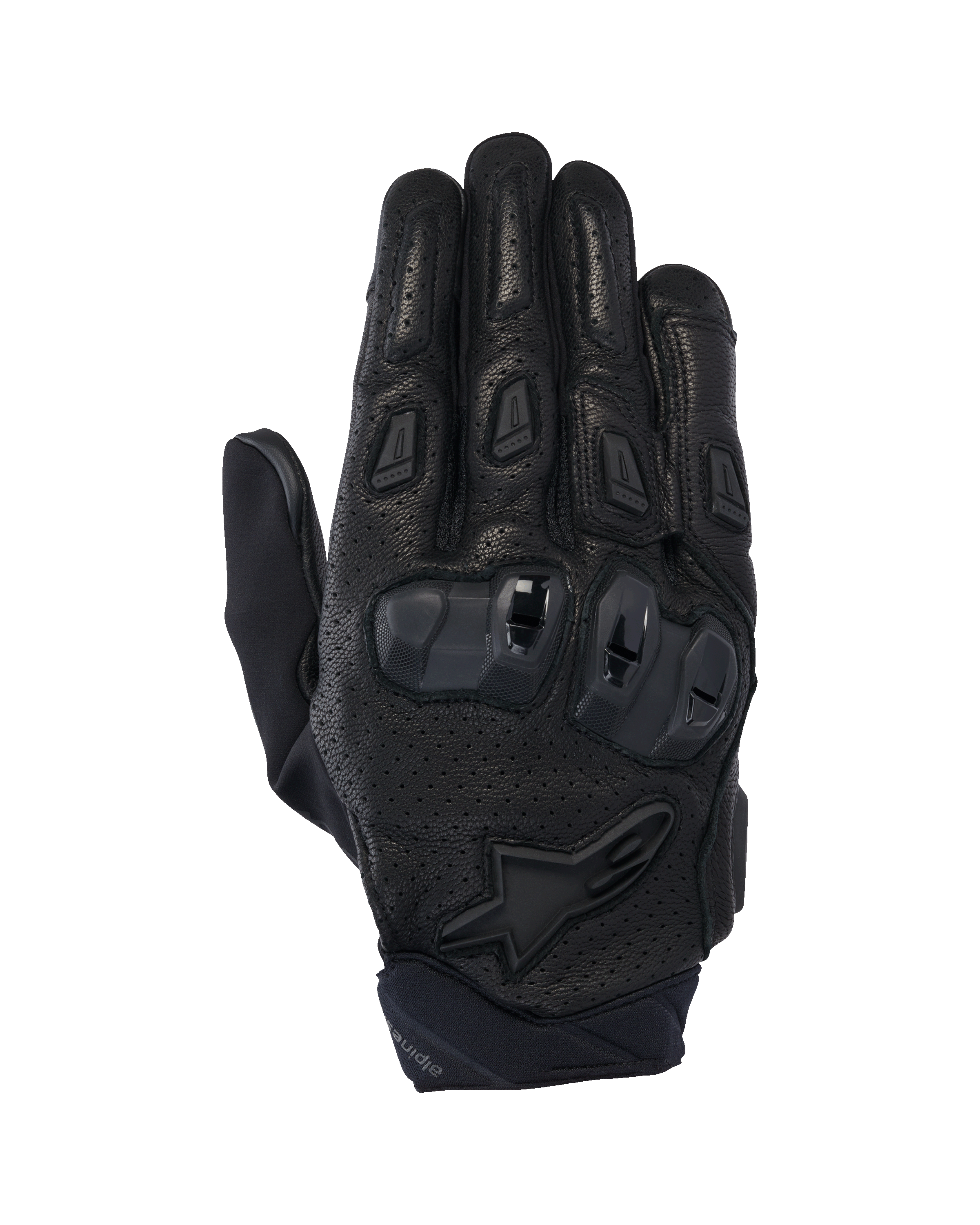 Alpinestars SP X 7 handskar, korta motorcykelhandskar för landsväg, svarta, med perforerat läder för luftflöde, TPU-knogskydd med dubbel densitet, Alpinestars stjärnlogotyp på handleden och ergonomiska fingersliders