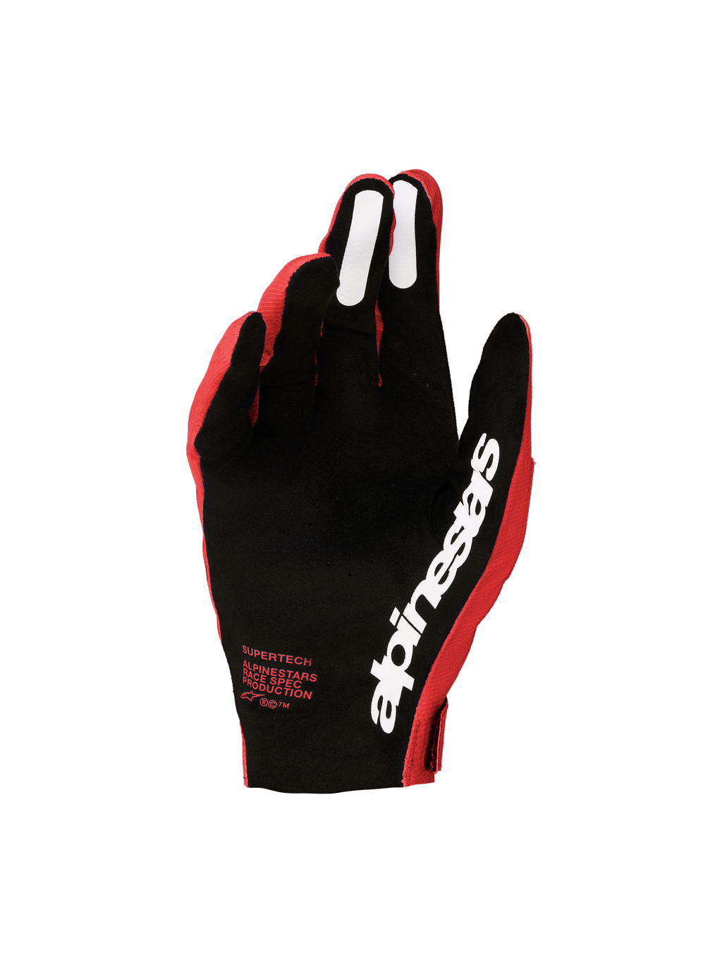 Alpinestars Supertech MX 2027 handskar, motocrosshandskar för herr, röda och svarta med perforerad handflata och silikongrepp.
