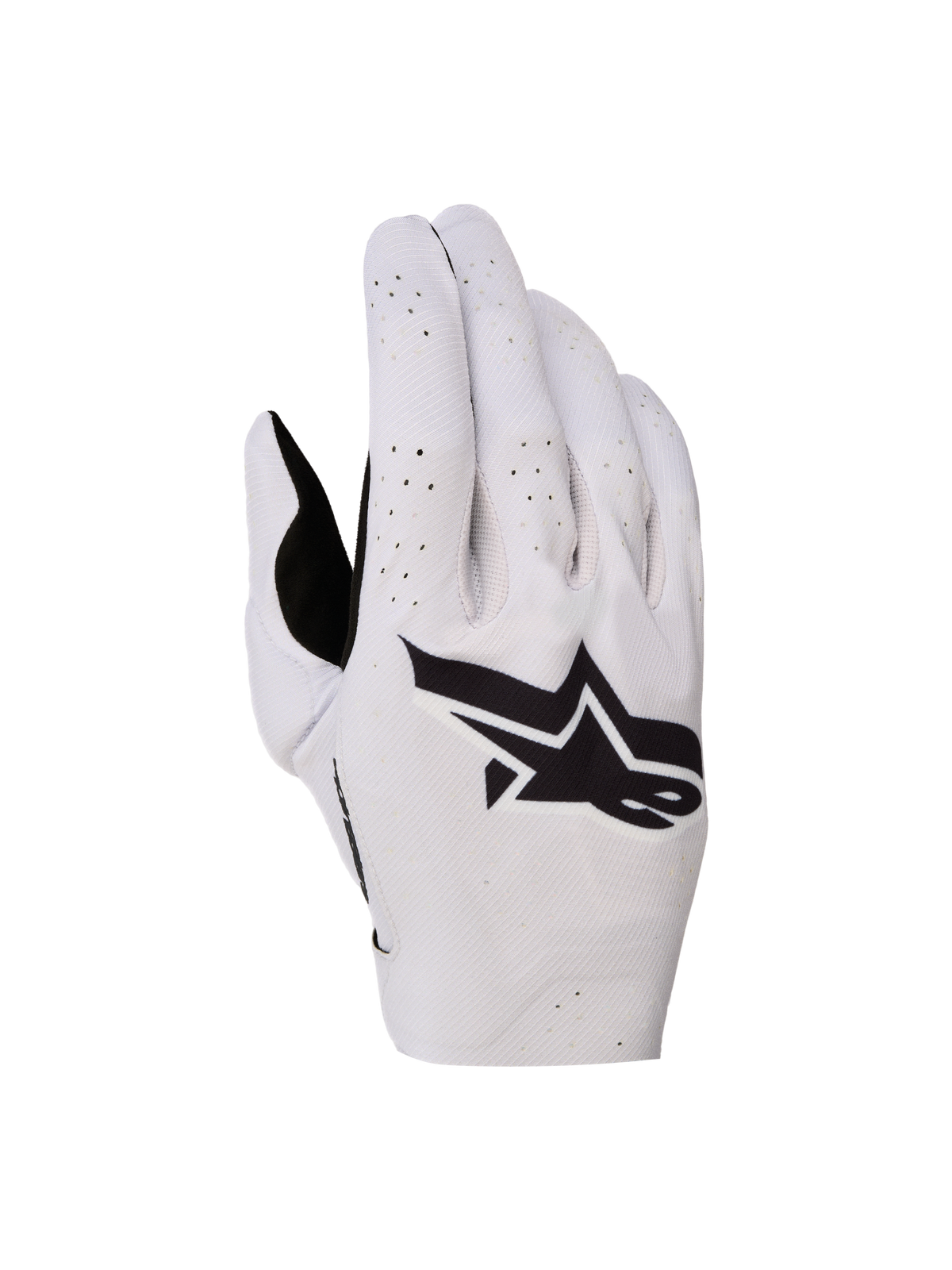Alpinestars Supertech MX handskar, motocrosshandskar för terrängkörning, ljuslila och svarta, sömlös ovansida med laserperforeringar och svart Astars-logotyp.