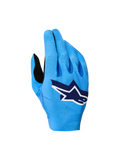 Alpinestars Supertech MX 2027 handskar, blåa motocrosshandskar för racing med andningsbar stretch på handryggen och vit logotyp.