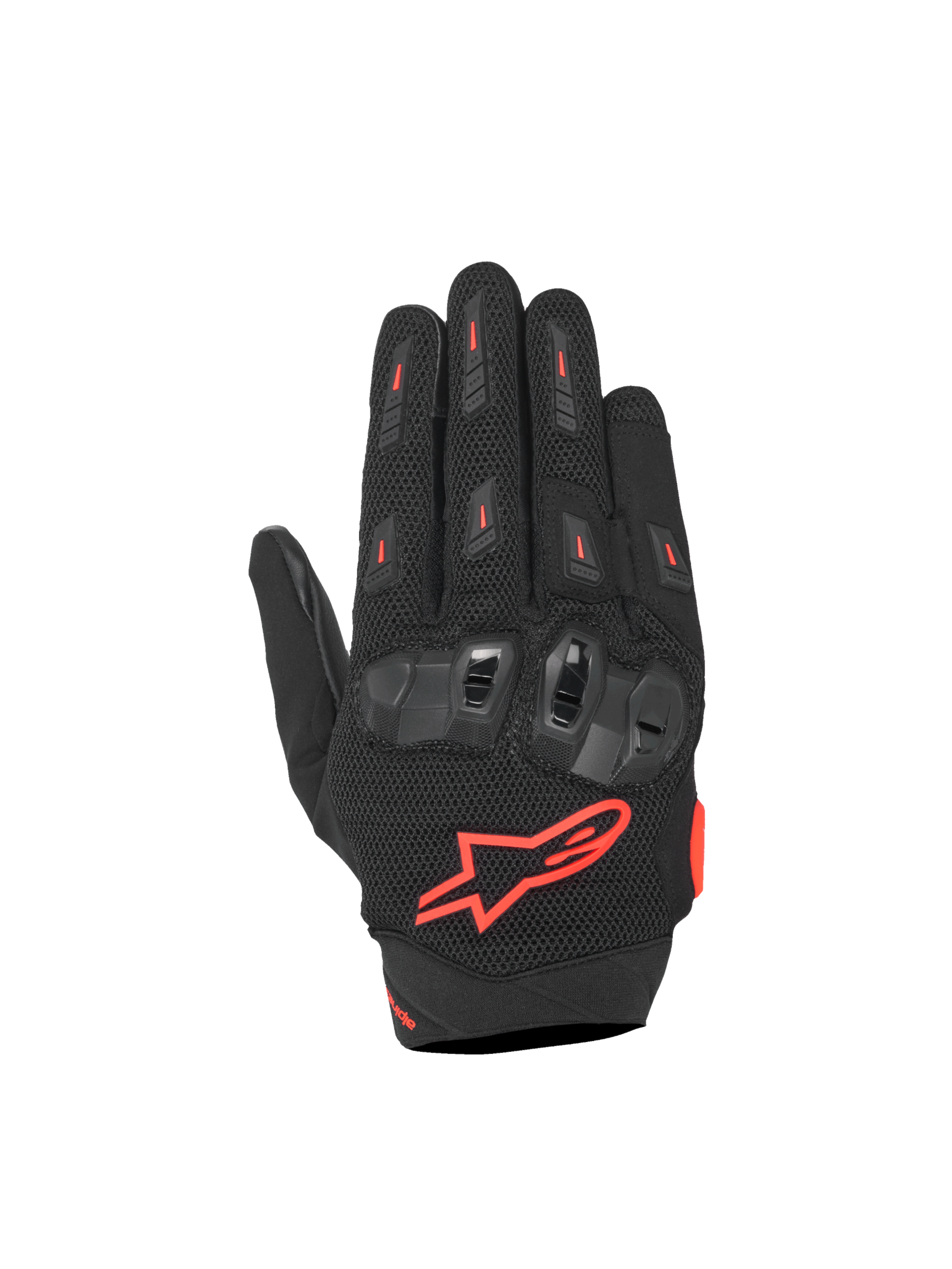 Alpinestars SP X 5 Air handskar, motorcykelracinghandskar i svart och röd fluo, med 3D-mesh och TPU-knogskydd för ventilation och skydd.