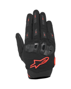 Alpinestars SP X 5 Air handskar, sportmotorcykelhandskar, svarta med neonröda detaljer, ovansida i stretchig 3D-mesh, TPU-knogskydd med dubbel densitet, röd Alpinestars-stjärnlogotyp, ventilerande perforerad design för sommarkörning