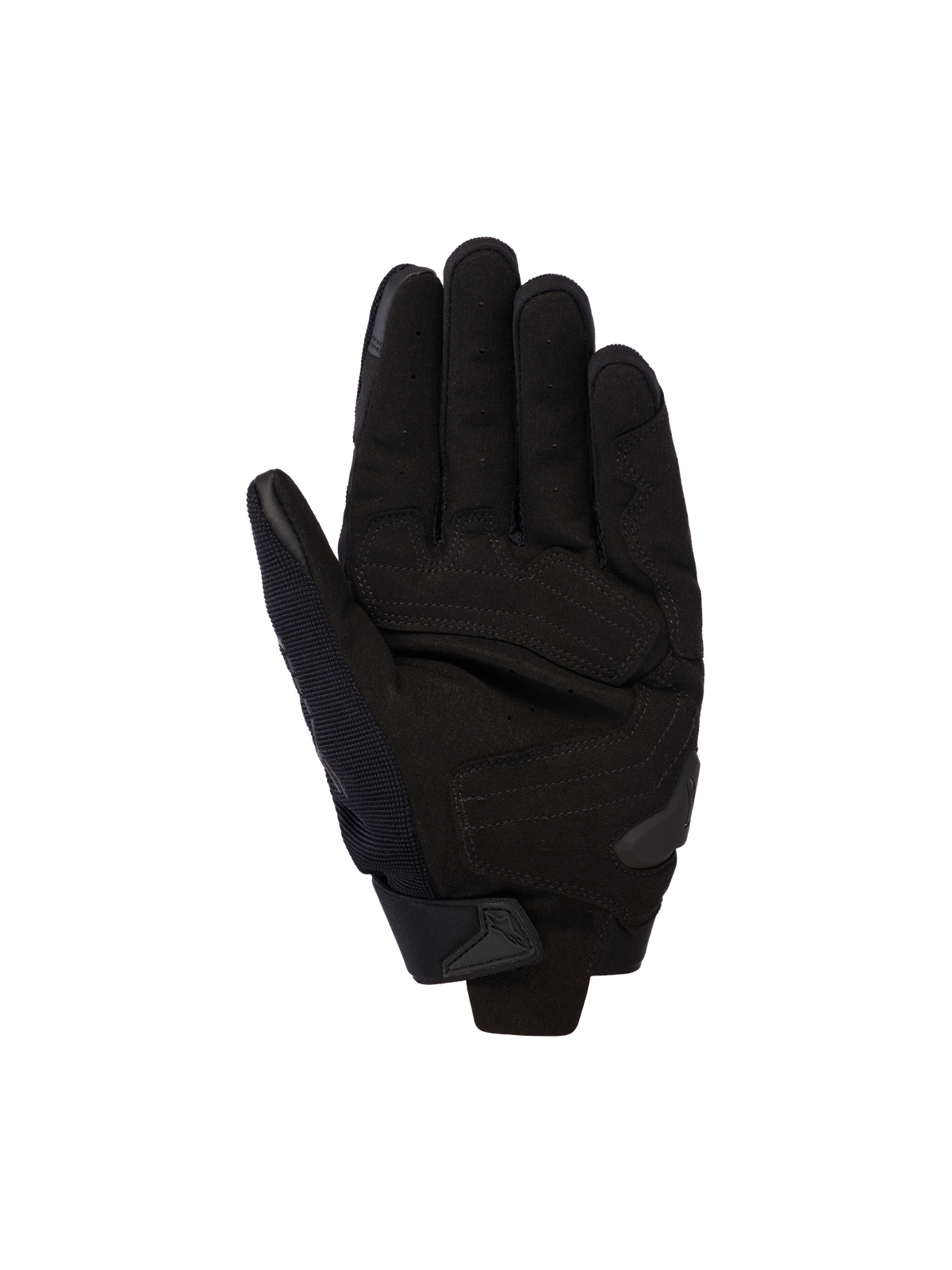 Alpinestars SP X 5 Air-handskar, svarta, vy av handflatan med perforerat läder för luftflöde, förstärkta paneler och en TPR-slider, designade för sport- och landsvägskörning