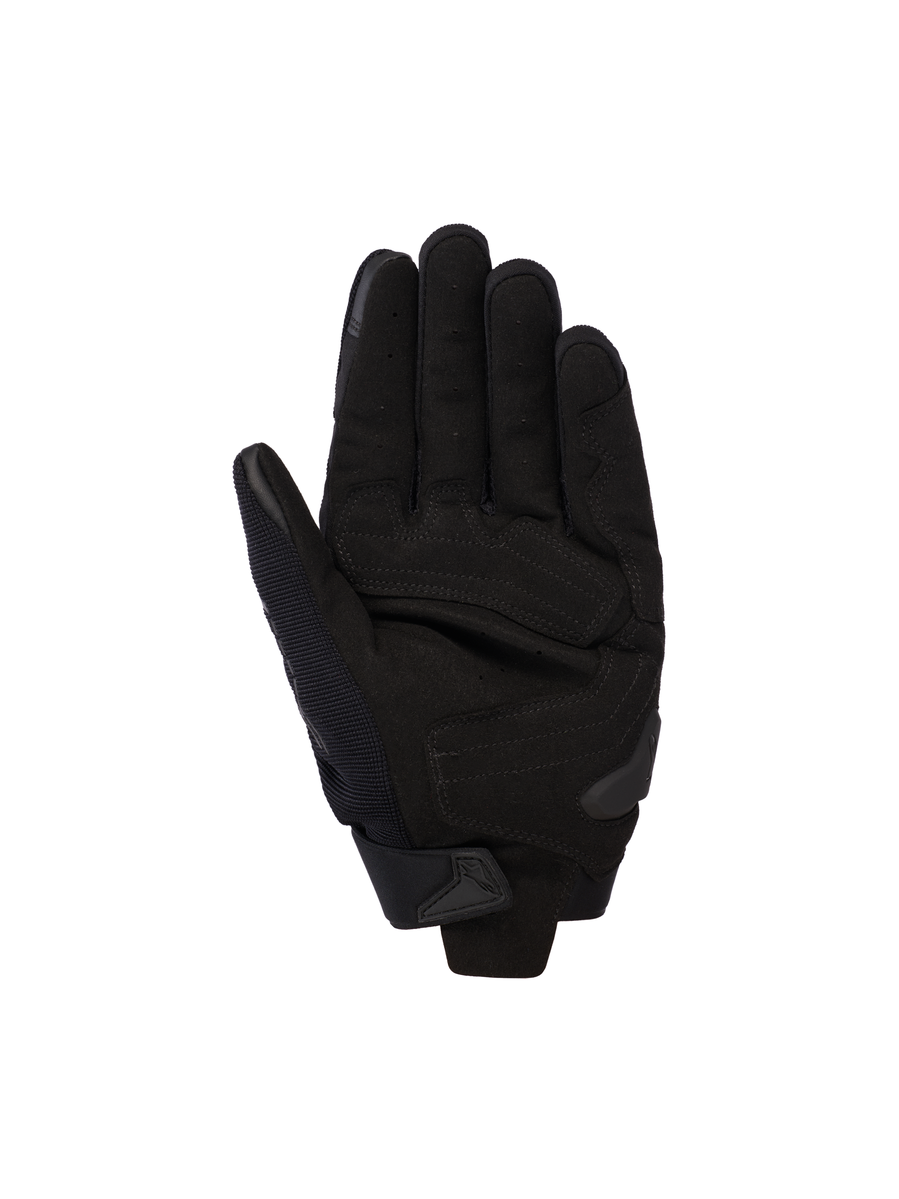Alpinestars SP X 5 Air-handskar, svarta, vy av handflatan med perforerat läder för luftflöde, förstärkta paneler och en TPR-slider, designade för sport- och landsvägskörning