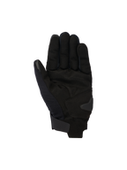 Alpinestars Reef V2-handskar, svarta urbana motorcykelhandskar, vy av handflatan med konstruktion i syntetisk mocka och förstärkt vaddering, kort manschett med kardborrestängning, pekskärmskompatibelt pekfinger och tumme, ergonomisk design för stadskörning