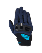 Alpinestars Chrome V2 Gloves, Motorcycle Gloves, Dark Blue and Black, featuring hard TPU knuckle protection, bright cyan Alpinestars logo on the wrist, short cuff urban riding gear