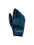 Alpinestars Ignite handskar, urbana motorcykelhandskar, indigoblå och svarta, ventilerande meshkonstruktion på ovansidan, svarta förstärkta paneler över knogarna, vit A-star-logotyp, kort manschett för stadskörning