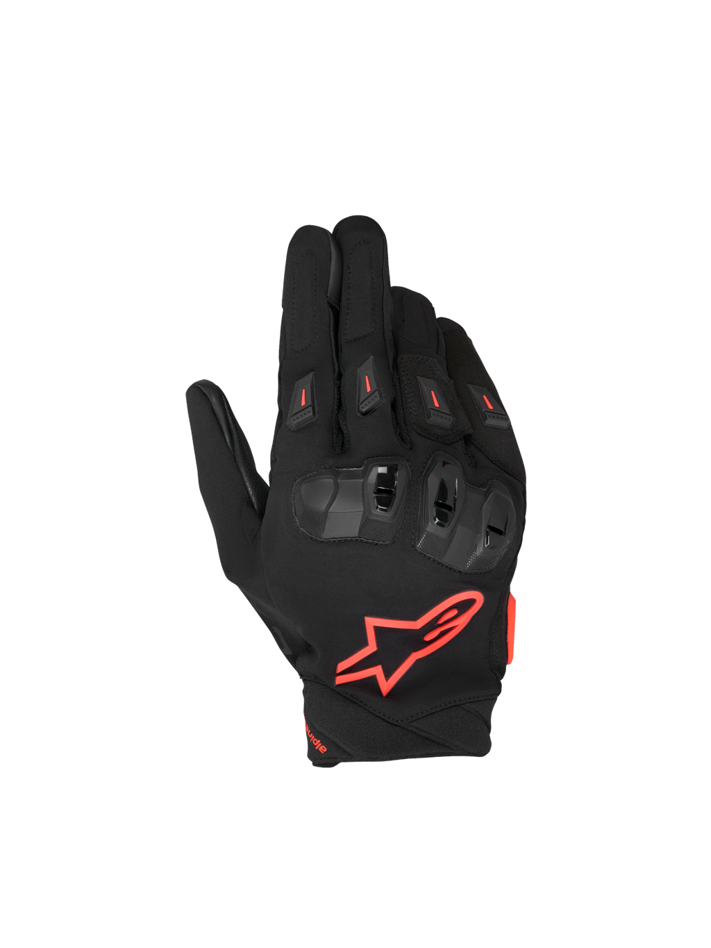 Alpinestars SP X 3 handskar, motorcykelracinghandskar, svarta och röd fluo, CE-certifierade med TPU-knogskydd.
