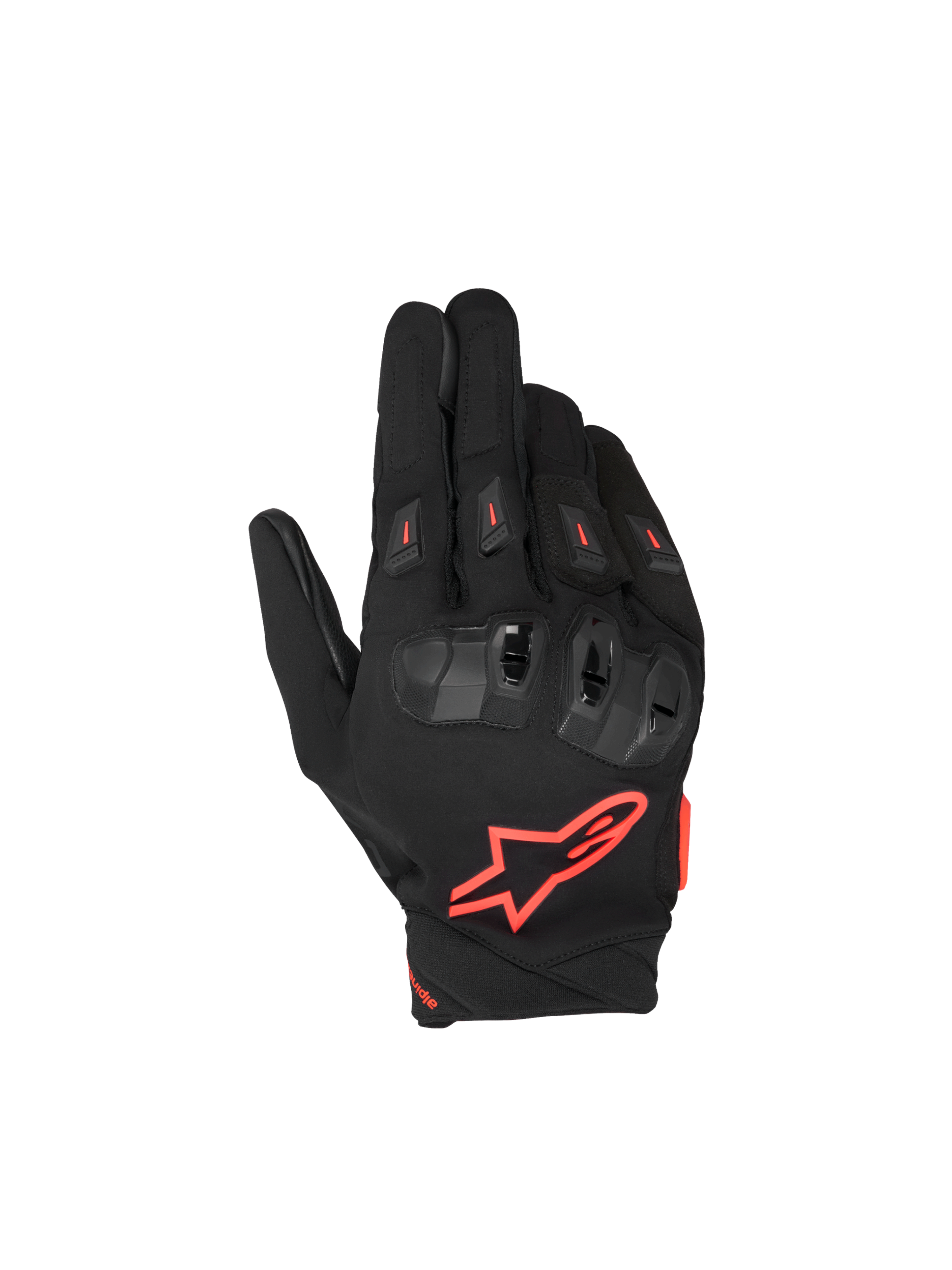 Alpinestars SP X 3 handskar, motorcykelracinghandskar, svarta och röd fluo, CE-certifierade med TPU-knogskydd.