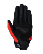 Alpinestars SP X 3-handskar, motorcykelhandskar, klarröda, svarta och vita, vy av handflatan med perforerat läder, syntetiska greppförstärkningar och pekskärmskompatibla fingertoppar, slitstark utrustning för sport- och landsvägskörning