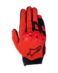 Alpinestars 2025 SP X 3-handskar, motorcykelhandskar för racing, klarröda och svarta, med TPU-knogskydd i dubbla densiteter och fingersliders, vy ovanifrån som visar stretch-mesh-konstruktion och svart stjärnlogotyp